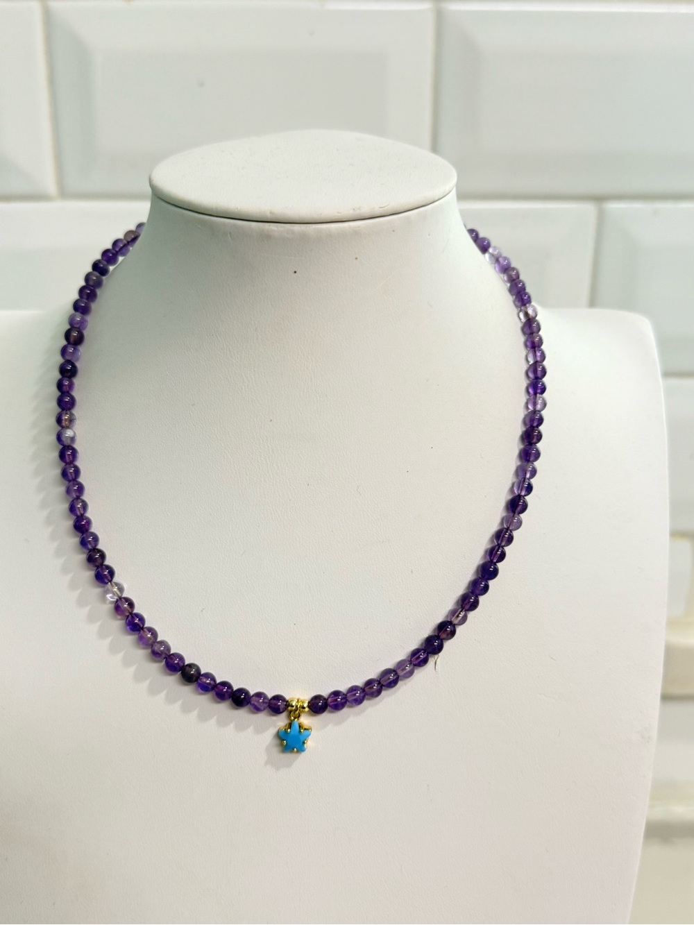 Amethyst Beaded Necklace with Turquoise Star Charm